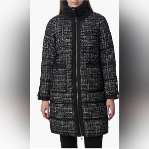 Bernardo Black and White Tweed Puffer Coat